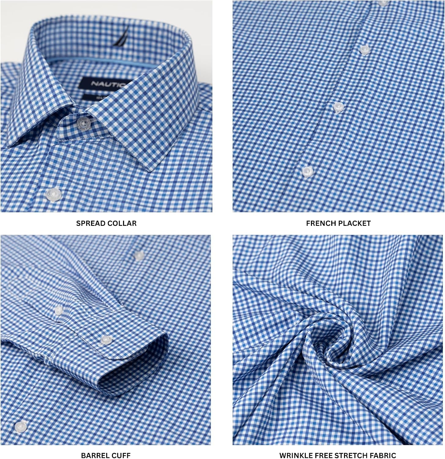 image:imageNautica Slim Fit Mens Dress Shirts Long Sleeve Performance Polyester Fabric Wrinkle Free 4Way StretchClassic Blue Plaid