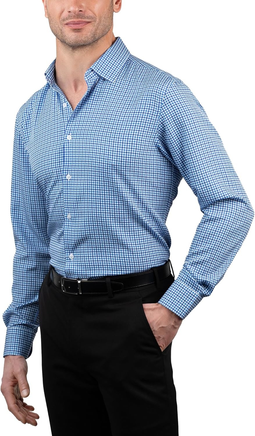 image:imageNautica Slim Fit Mens Dress Shirts Long Sleeve Performance Polyester Fabric Wrinkle Free 4Way StretchClassic Blue Plaid