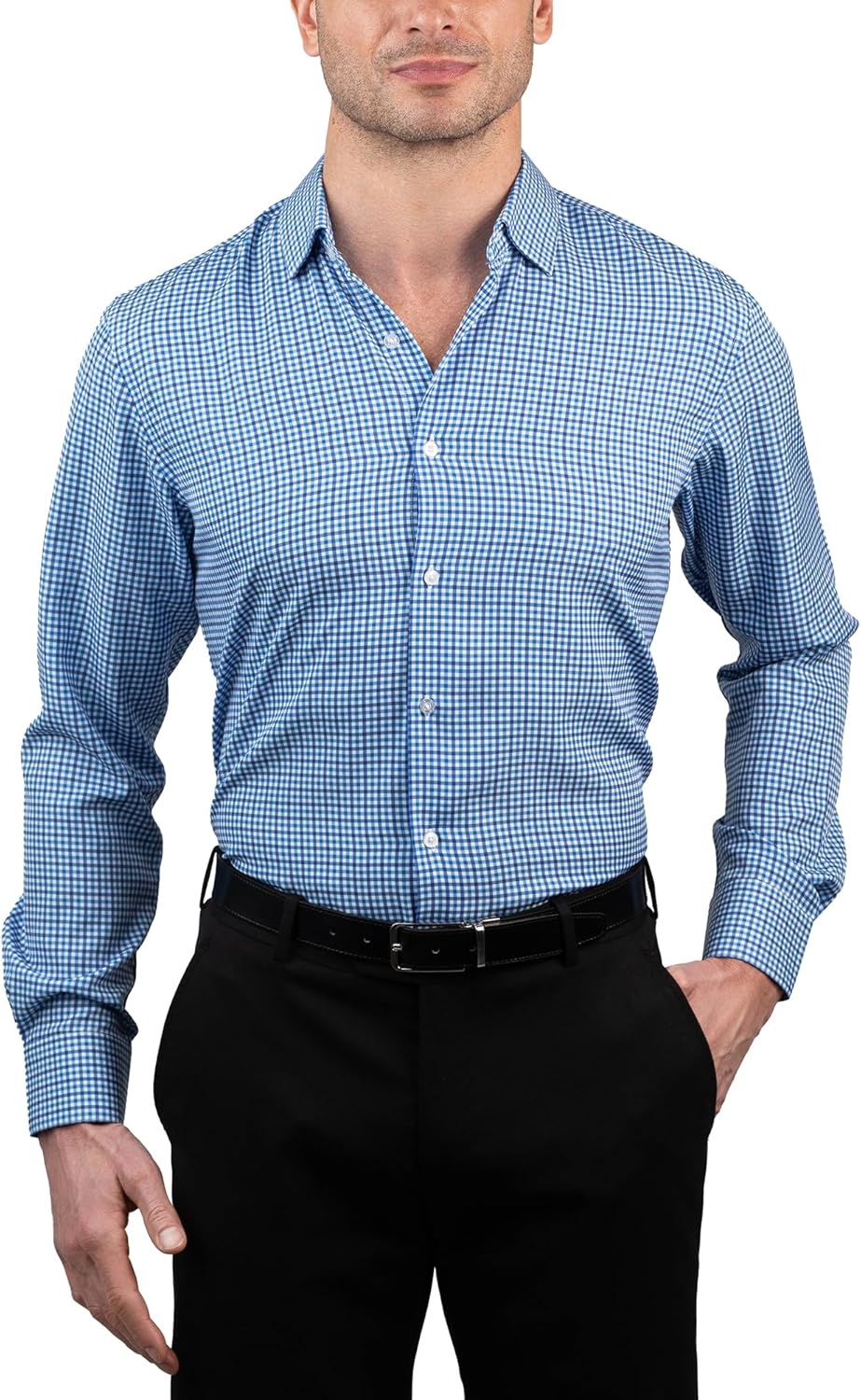 image:imageNautica Slim Fit Mens Dress Shirts Long Sleeve Performance Polyester Fabric Wrinkle Free 4Way StretchClassic Blue Plaid