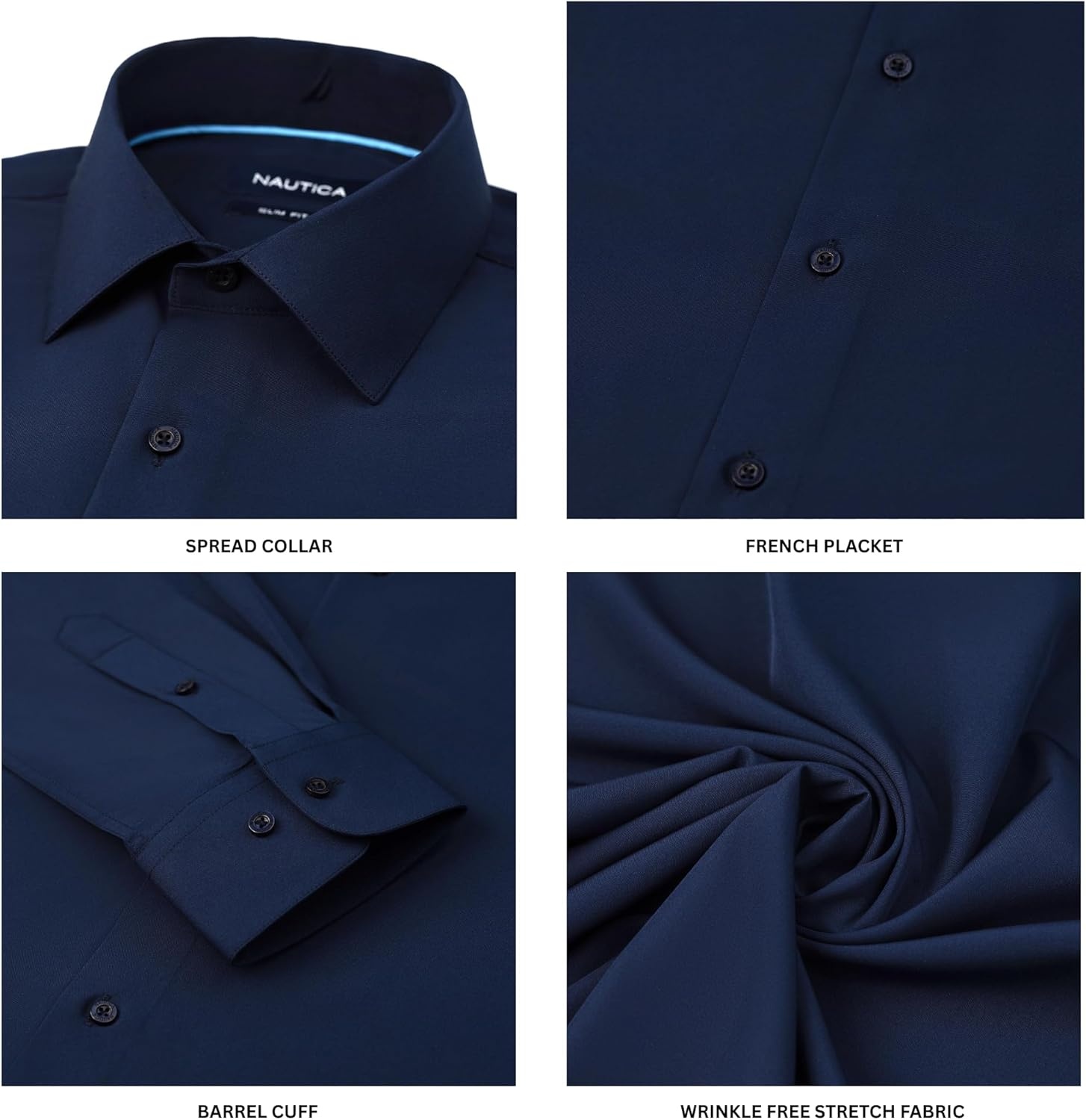 image:imageNautica Slim Fit Mens Dress Shirts Long Sleeve Performance Polyester Fabric Wrinkle Free 4Way StretchNavy Solid