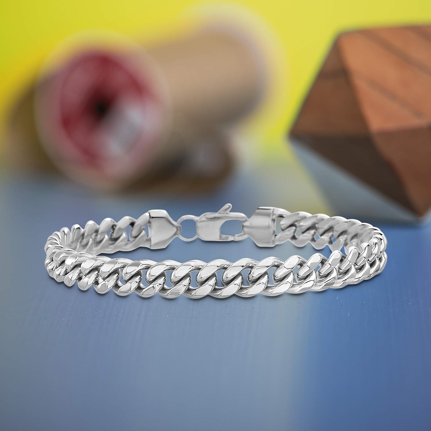 image:imageNautica Stainless Steel Bracelet for Men 8mm Wide Miami Cuban Chain 8 Inches Long Lobster Clasp