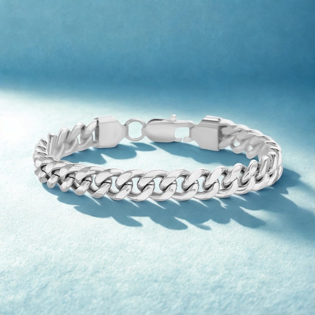 image:imageNautica Stainless Steel Bracelet for Men 9mm Wide Miami Cuban Link Chain 85 Inches Long Lobster Clasp