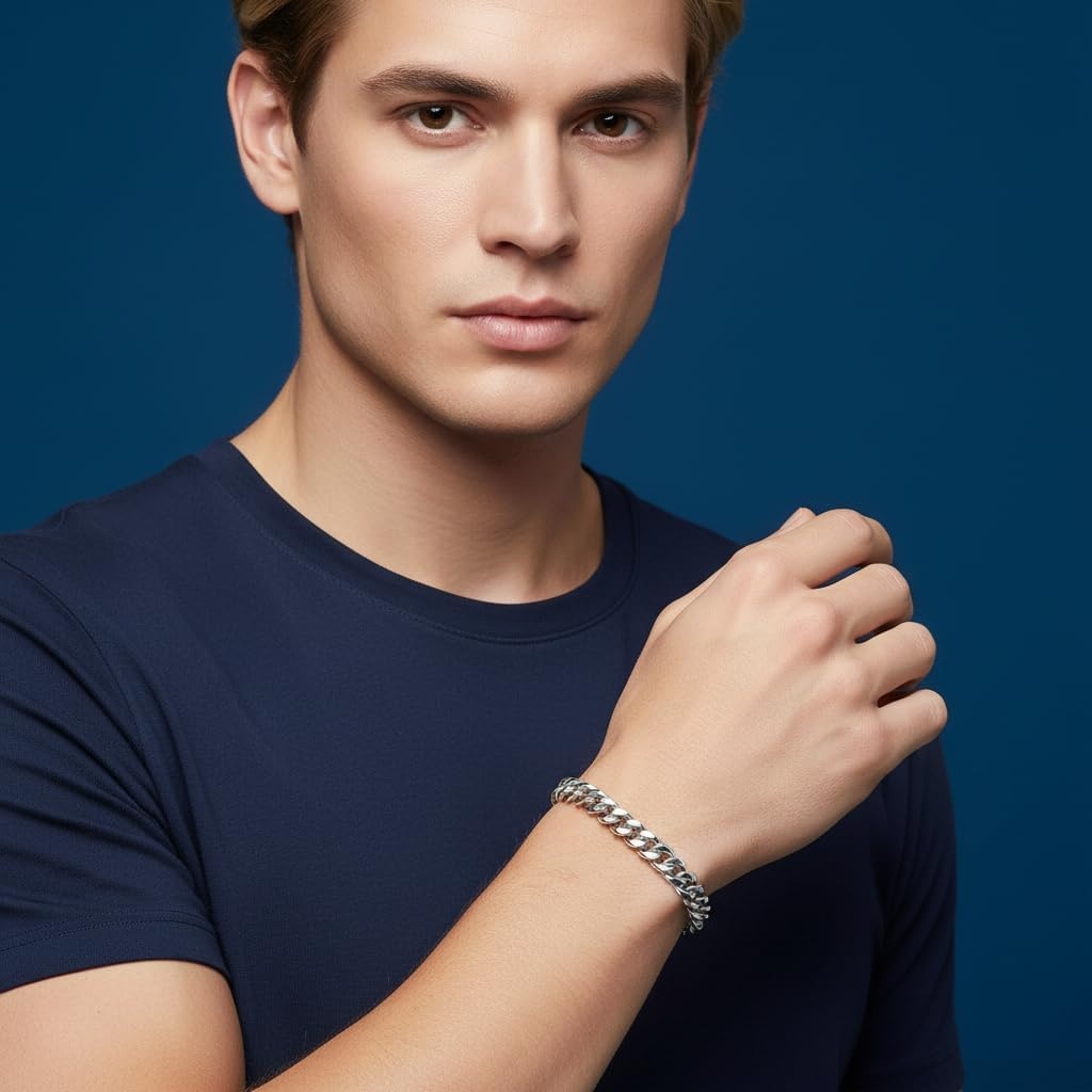 image:imageNautica Stainless Steel Bracelet for Men 9mm Wide Miami Cuban Link Chain 85 Inches Long Lobster Clasp