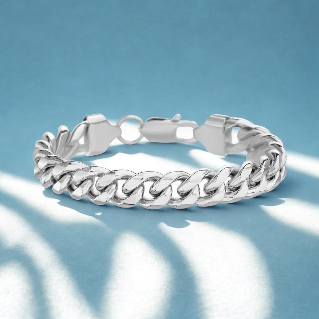 image:imageNautica Stainless Steel Bracelet for Men Miami Cuban Flat Link Chain Bracelet Lobster Clasp10 MM