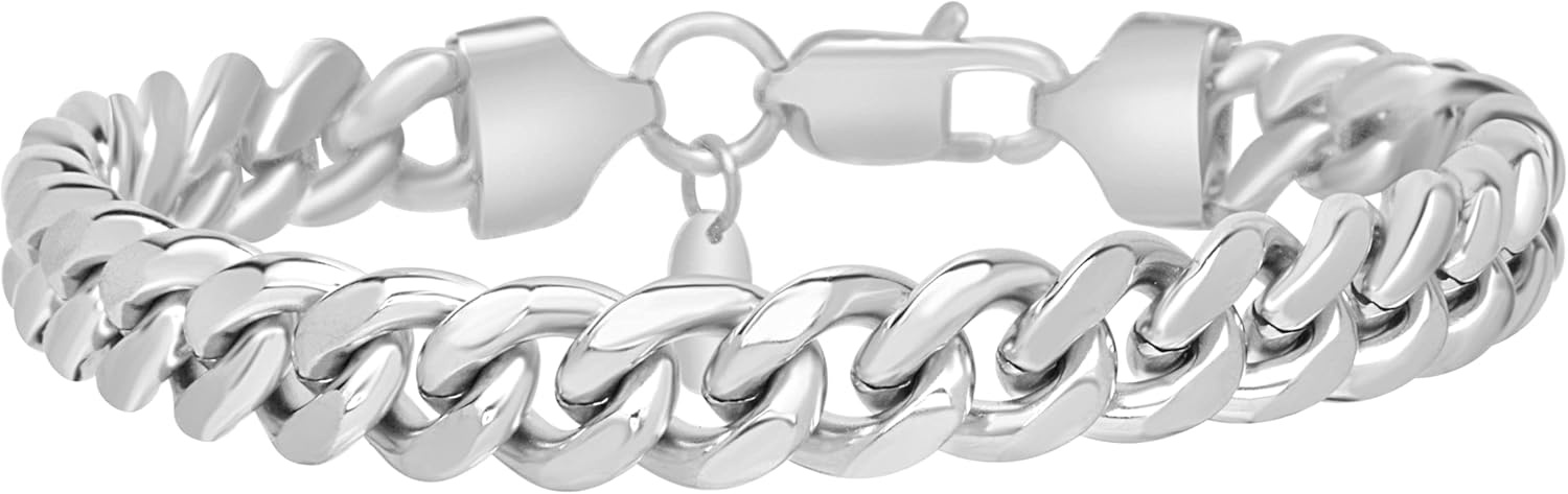 image:imageNautica Stainless Steel Bracelet for Men Miami Cuban Flat Link Chain Bracelet Lobster Clasp10 MM