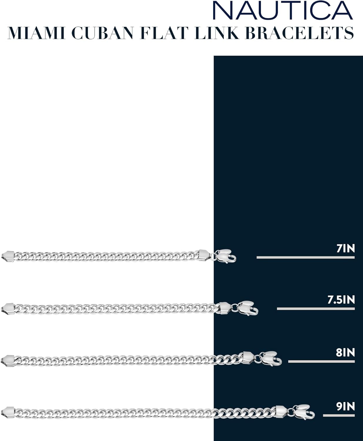 image:imageNautica Stainless Steel Bracelet for Men Miami Cuban Flat Link Chain Bracelet Lobster Clasp8 MM