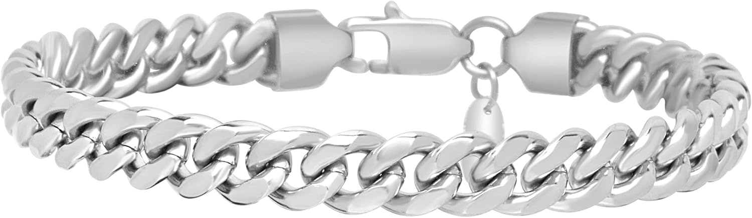 image:imageNautica Stainless Steel Bracelet for Men Miami Cuban Flat Link Chain Bracelet Lobster Clasp8 MM