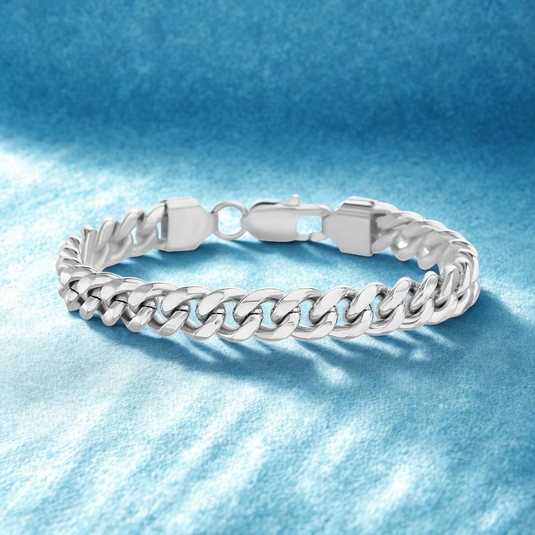 image:imageNautica Stainless Steel Bracelet for Men Miami Cuban Flat Link Chain Bracelet Lobster Clasp8 MM