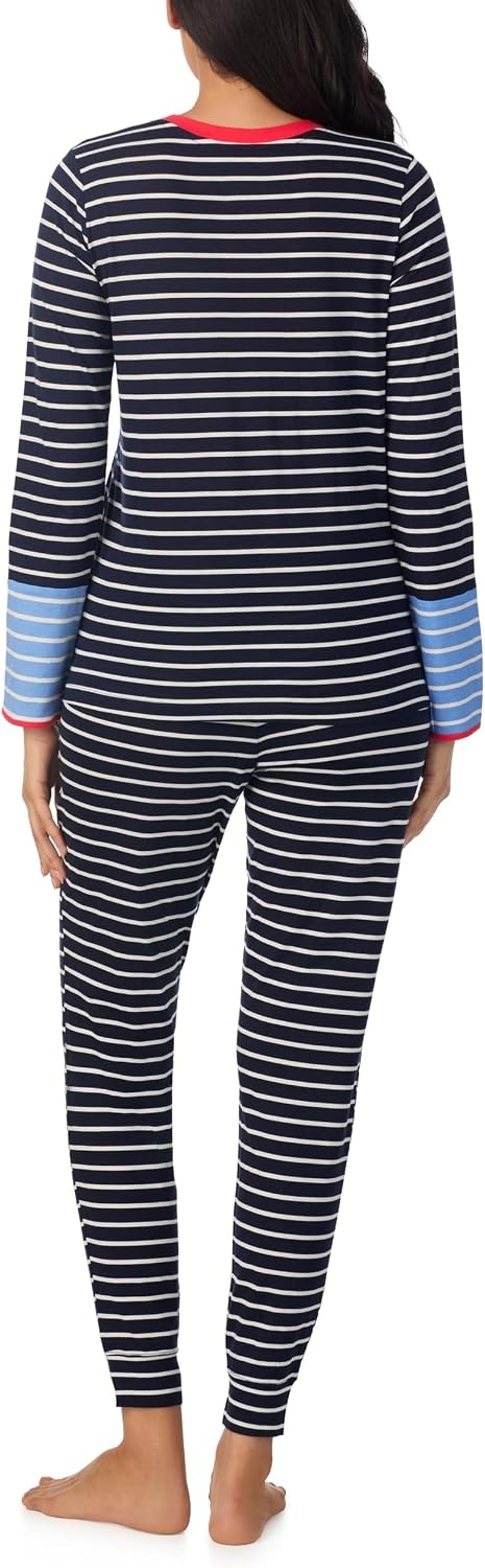 image:imageNautica Striped Lightweight Cotton Pajama PJ Set for Women Womens Long Sleeve PJs Pajamas Crewneck Shirt amp Jogger Pants SetsNavy Stp