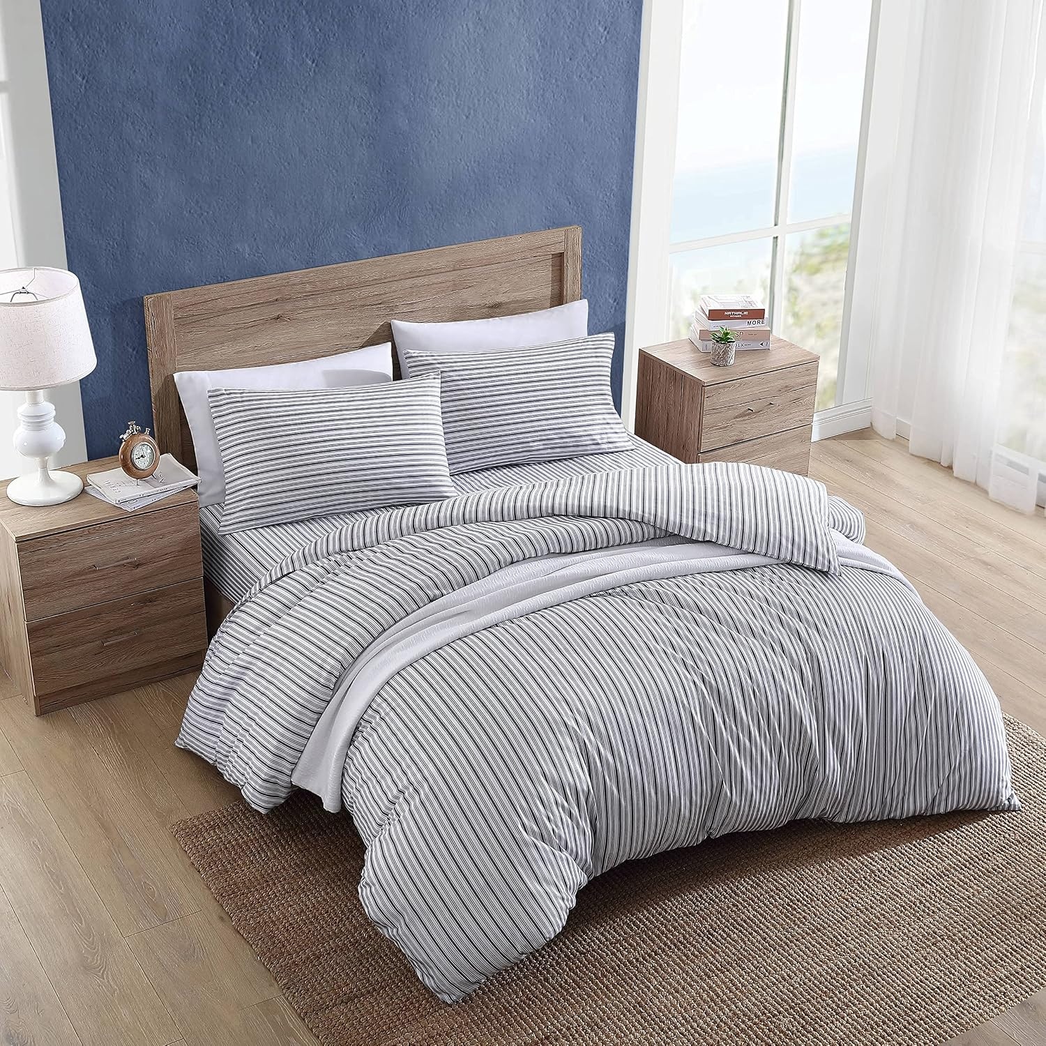 image:imageNautica Twin Duvet Cover Cotton Reversible Bedding with Button Closure Casual Home Dcor for All Seasons Coleridge Stripe Charcoal TwinColeridge Stripe Charcoal