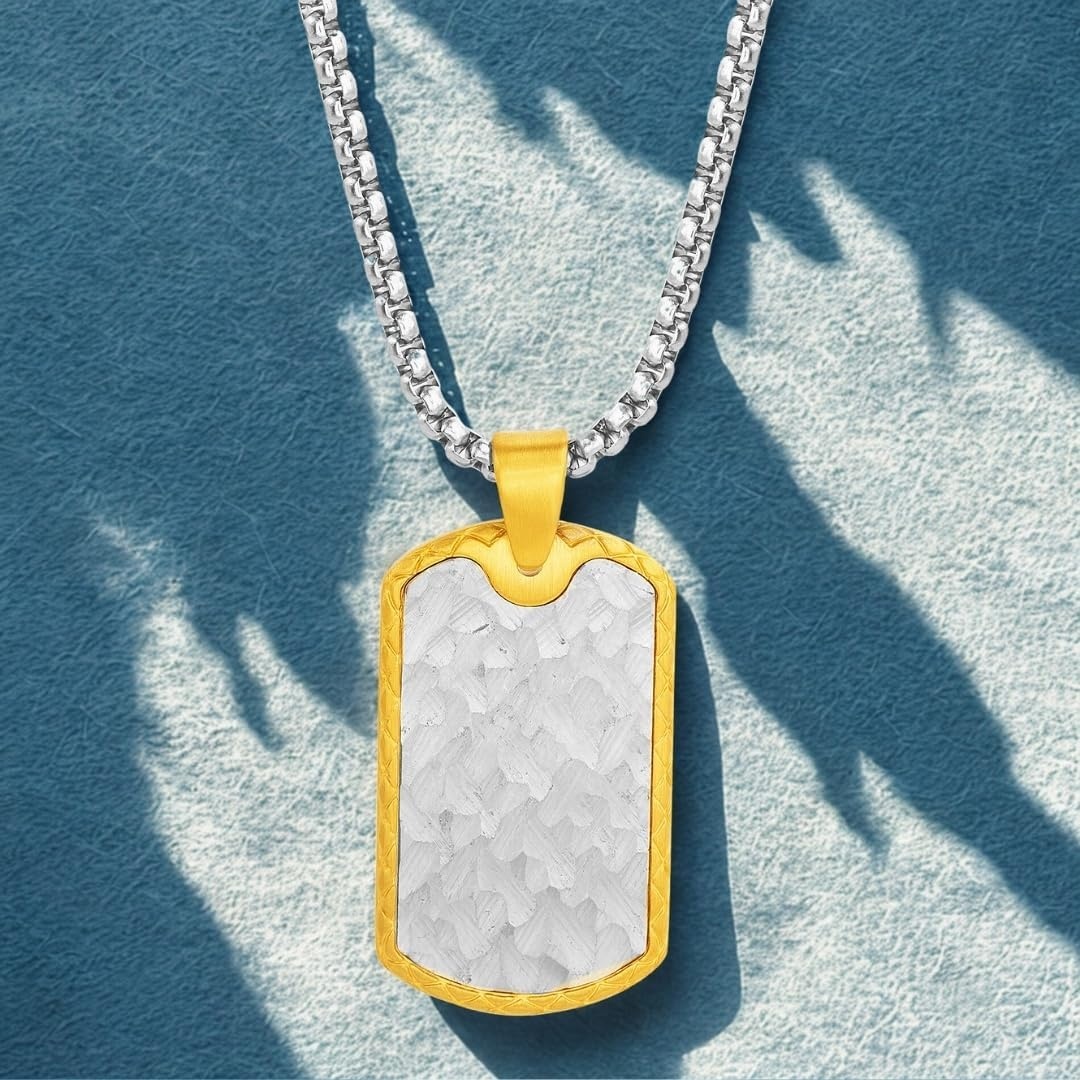 image:imageNautica Two Tone Dog Tag Necklace for Men 14K Yellow Gold IP Plated Stainless Steel 26 Inches