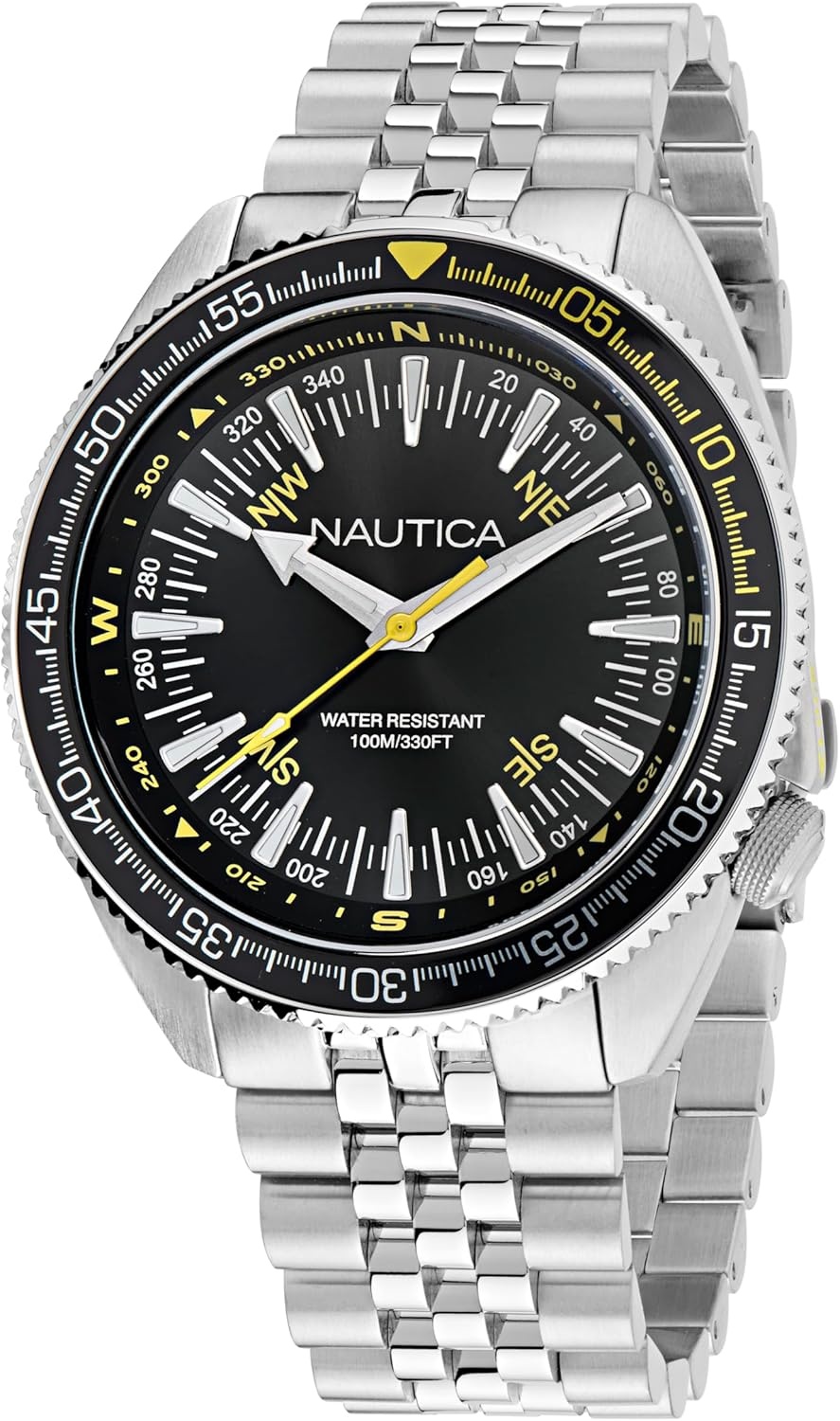 image:imageNautica Vintage Mens WatchSilverBlack SiliconeBlack