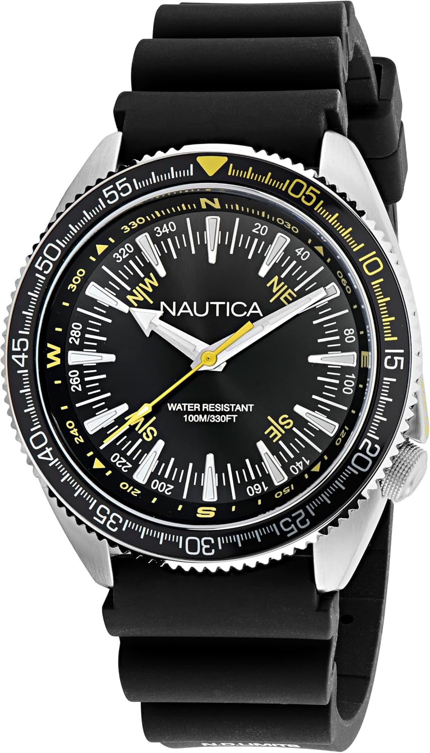 image:imageNautica Vintage Mens WatchSilverBlack SiliconeBlack