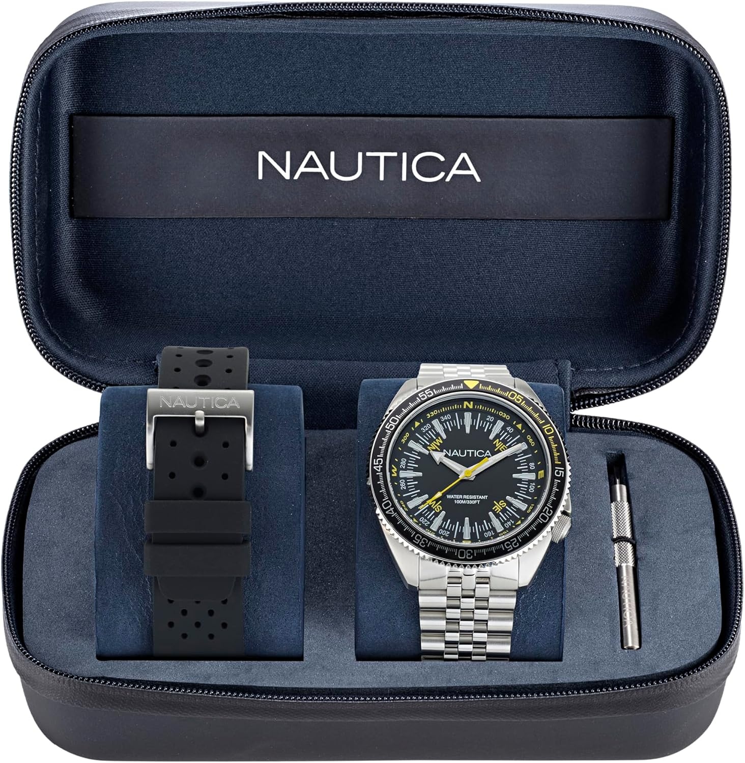 image:imageNautica Vintage Mens WatchSilverBlack SiliconeBlack