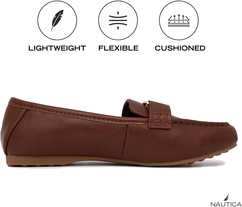 image:imageNautica Woman Flat Loafers Designer Vegan Leather Penny Shoes Slip On Soft Durable and Flexible Luxury Resistant Feel Lightweight amp Comfortable Memory Foam Everyday MoccasinsTannelms