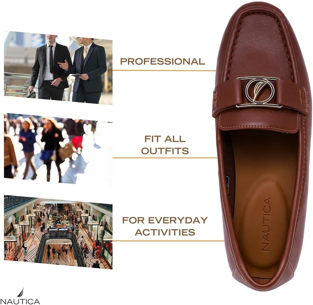 image:imageNautica Woman Flat Loafers Designer Vegan Leather Penny Shoes Slip On Soft Durable and Flexible Luxury Resistant Feel Lightweight amp Comfortable Memory Foam Everyday MoccasinsTannelms