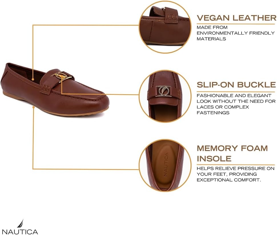 image:imageNautica Woman Flat Loafers Designer Vegan Leather Penny Shoes Slip On Soft Durable and Flexible Luxury Resistant Feel Lightweight amp Comfortable Memory Foam Everyday MoccasinsTannelms