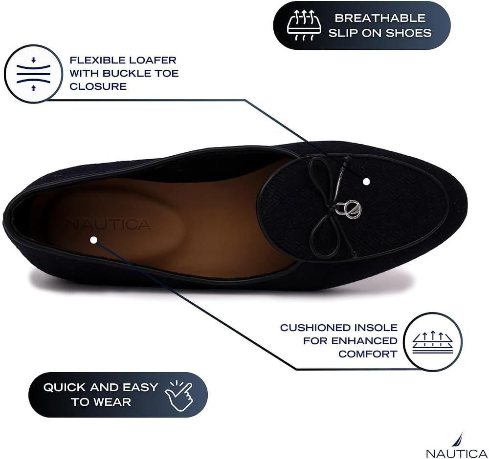 image:imageNautica Woman Flat Loafers Luxury Designer Penny Shoes Slip On Ballet Comfortable Everyday Moccasins for Work Office OutdoorBlack Navy