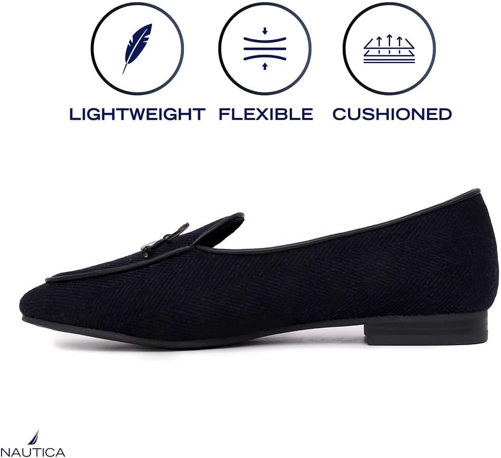 image:imageNautica Woman Flat Loafers Luxury Designer Penny Shoes Slip On Ballet Comfortable Everyday Moccasins for Work Office OutdoorBlack Navy