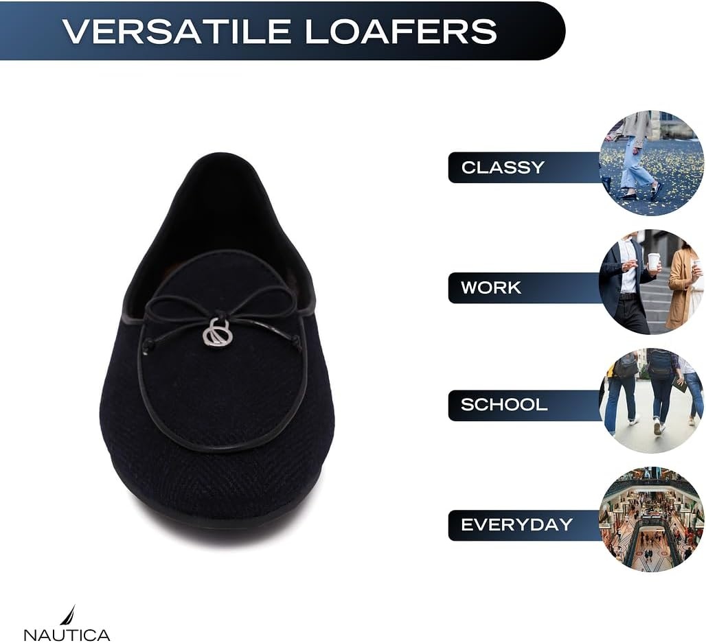 image:imageNautica Woman Flat Loafers Luxury Designer Penny Shoes Slip On Ballet Comfortable Everyday Moccasins for Work Office OutdoorBlack Navy