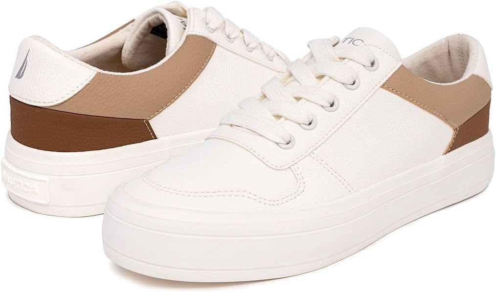 image:imageNautica Women Fashion Sneaker LaceUp Tennis Casual Shoes for LadiesWhite Taupe