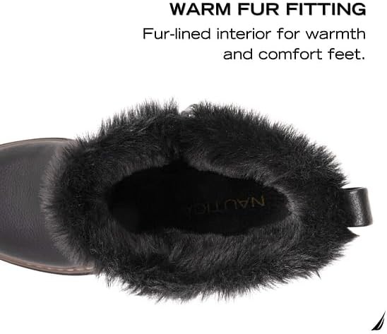 image:imageNautica Women Fur Chelsea Boots Winter Platform Chunky Low Heel Microsuede Comfortable amp Slip Resistant Ankle Mid Calf Boots for LadiesBlack