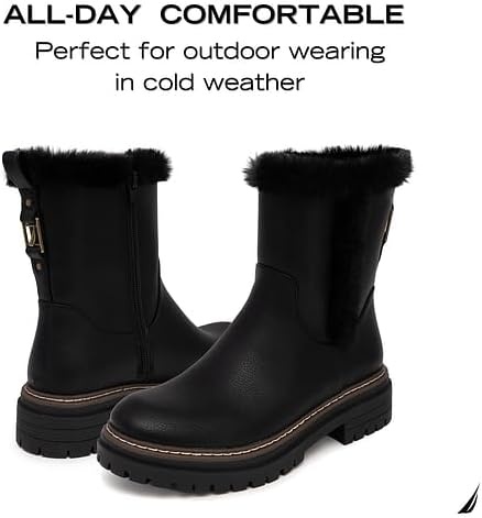 image:imageNautica Women Fur Chelsea Boots Winter Platform Chunky Low Heel Microsuede Comfortable amp Slip Resistant Ankle Mid Calf Boots for LadiesBlack