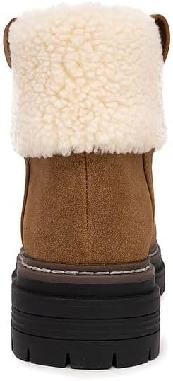 image:imageNautica Women Fur Chelsea Boots Winter Platform Chunky Low Heel Microsuede Comfortable amp Slip Resistant Ankle Mid Calf Boots for LadiesTan