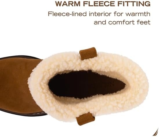 image:imageNautica Women Fur Chelsea Boots Winter Platform Chunky Low Heel Microsuede Comfortable amp Slip Resistant Ankle Mid Calf Boots for LadiesTan