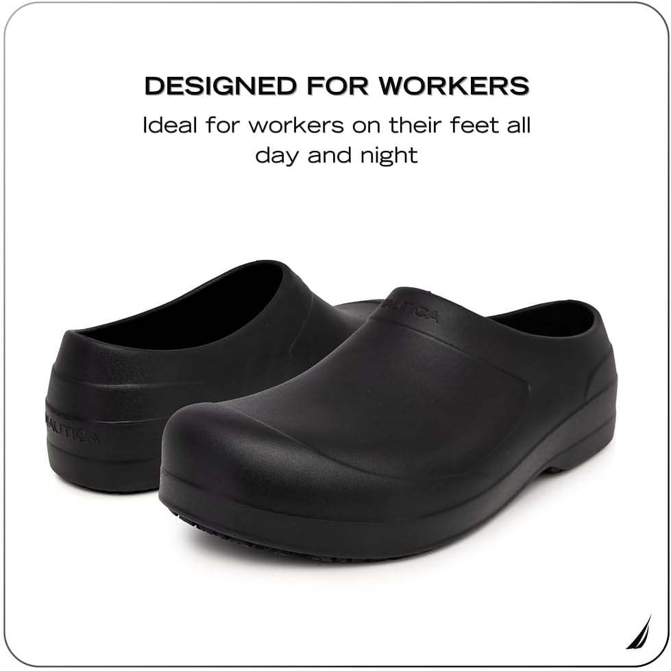 image:imageNautica Women Men Work Clogs Slides Slip Resistant Quick Drying Kitchen Shoes Cushioned Sandals with Arch SupportBlack