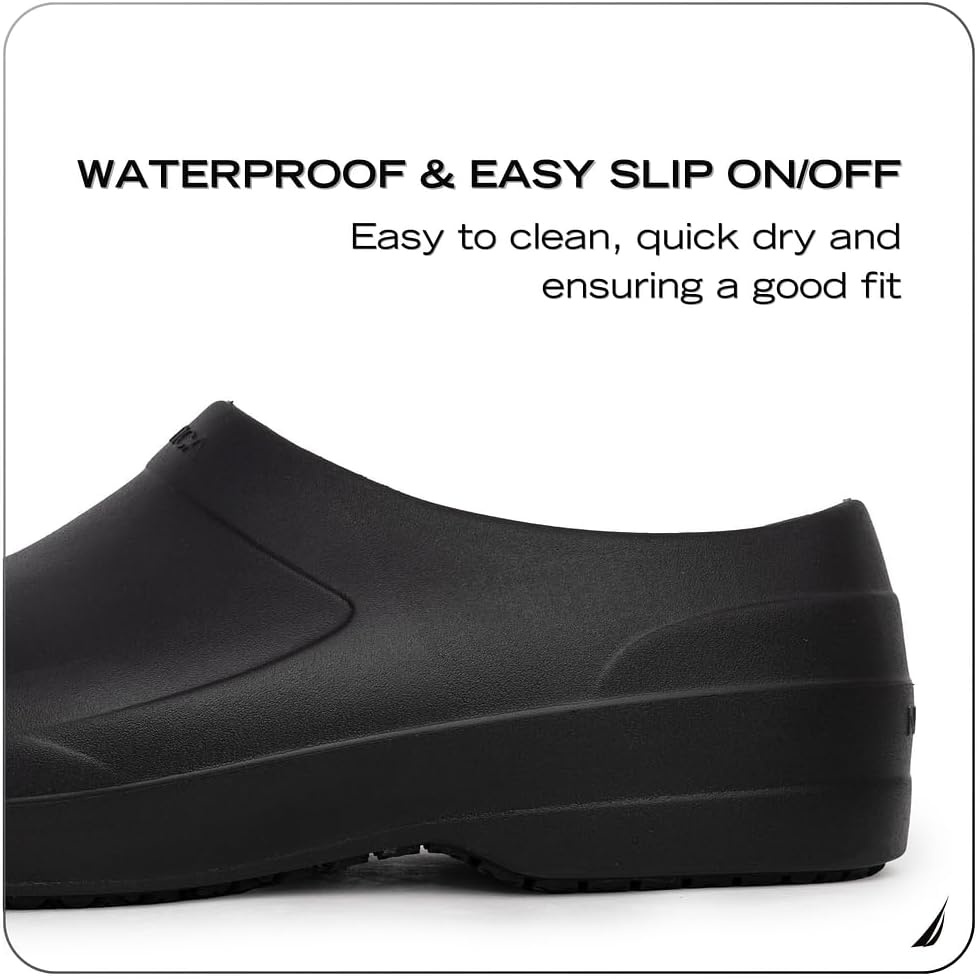 image:imageNautica Women Men Work Clogs Slides Slip Resistant Quick Drying Kitchen Shoes Cushioned Sandals with Arch SupportBlack