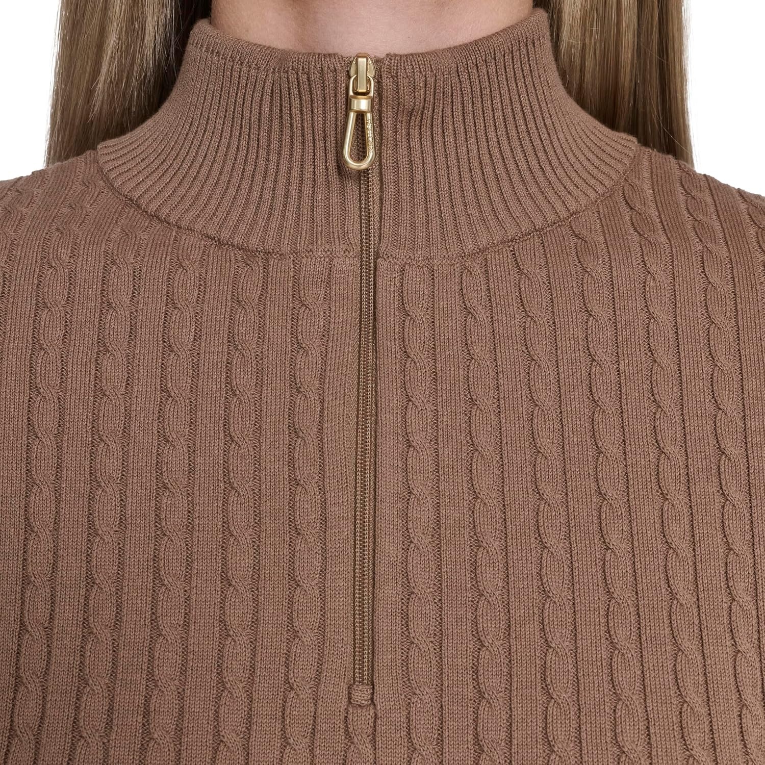 image:imageNautica Womens 14 Zip Mockneck Cable SweaterBarley