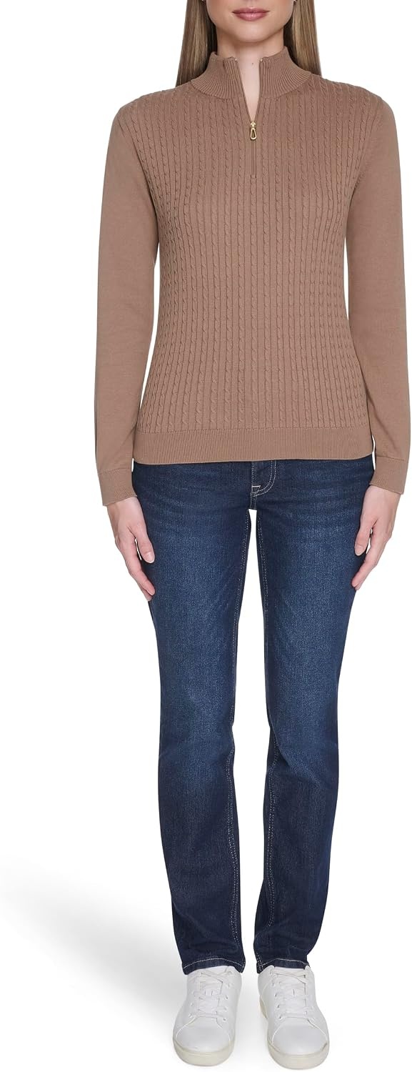 image:imageNautica Womens 14 Zip Mockneck Cable SweaterBarley