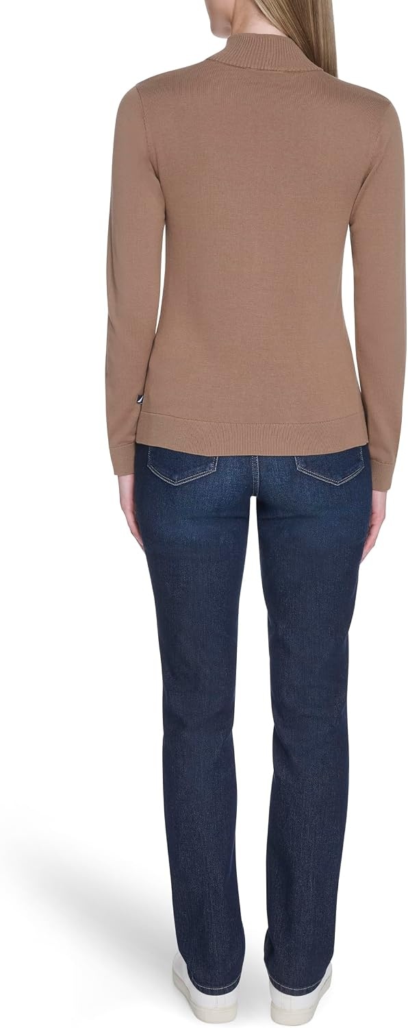 image:imageNautica Womens 14 Zip Mockneck Cable SweaterBarley