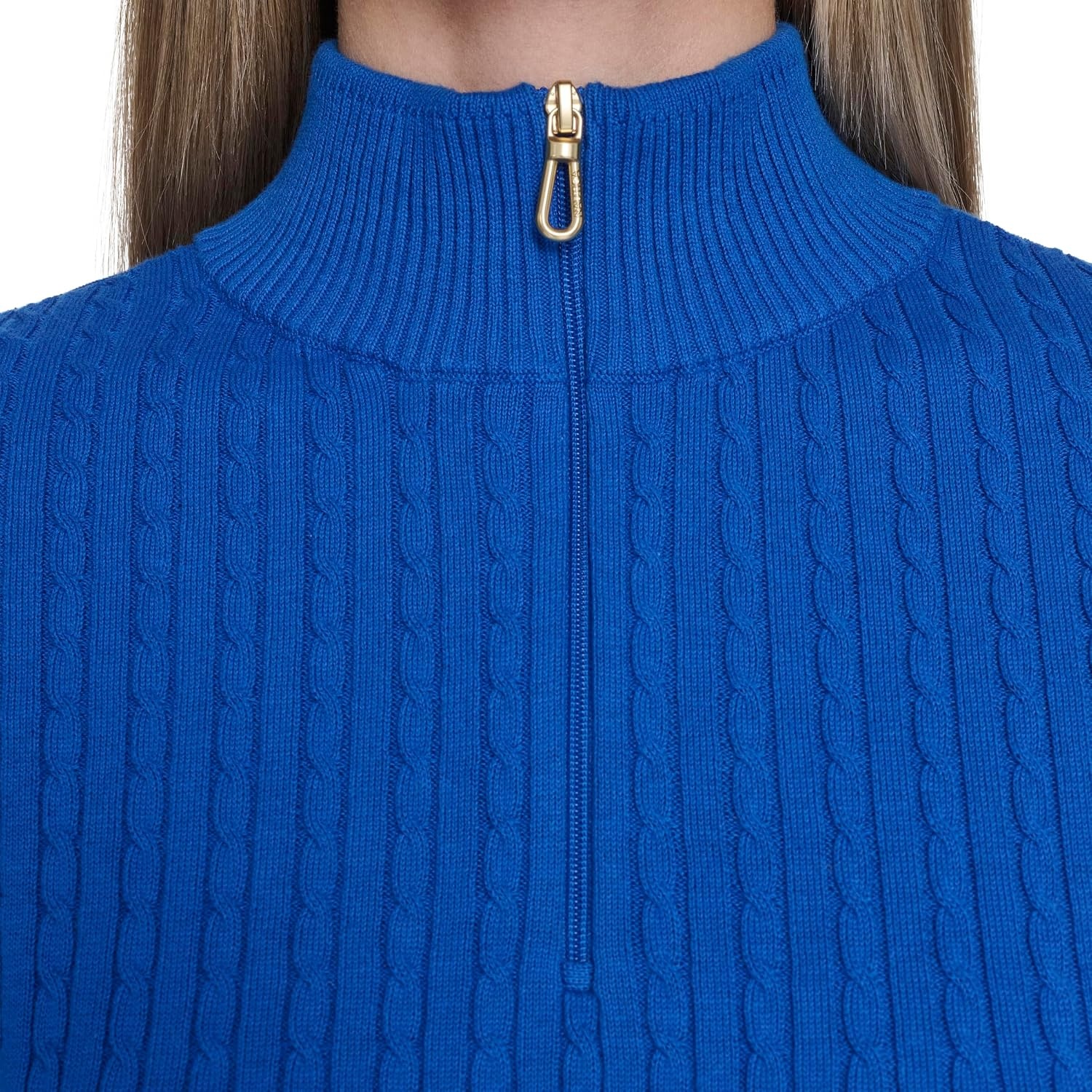 image:imageNautica Womens 14 Zip Mockneck Cable SweaterCerulean