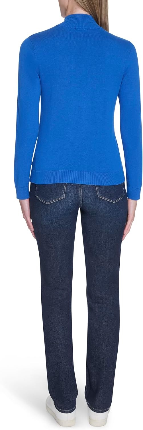 image:imageNautica Womens 14 Zip Mockneck Cable SweaterCerulean