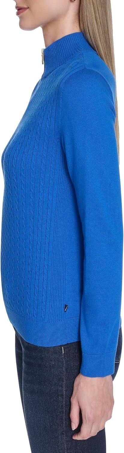 image:imageNautica Womens 14 Zip Mockneck Cable SweaterCerulean