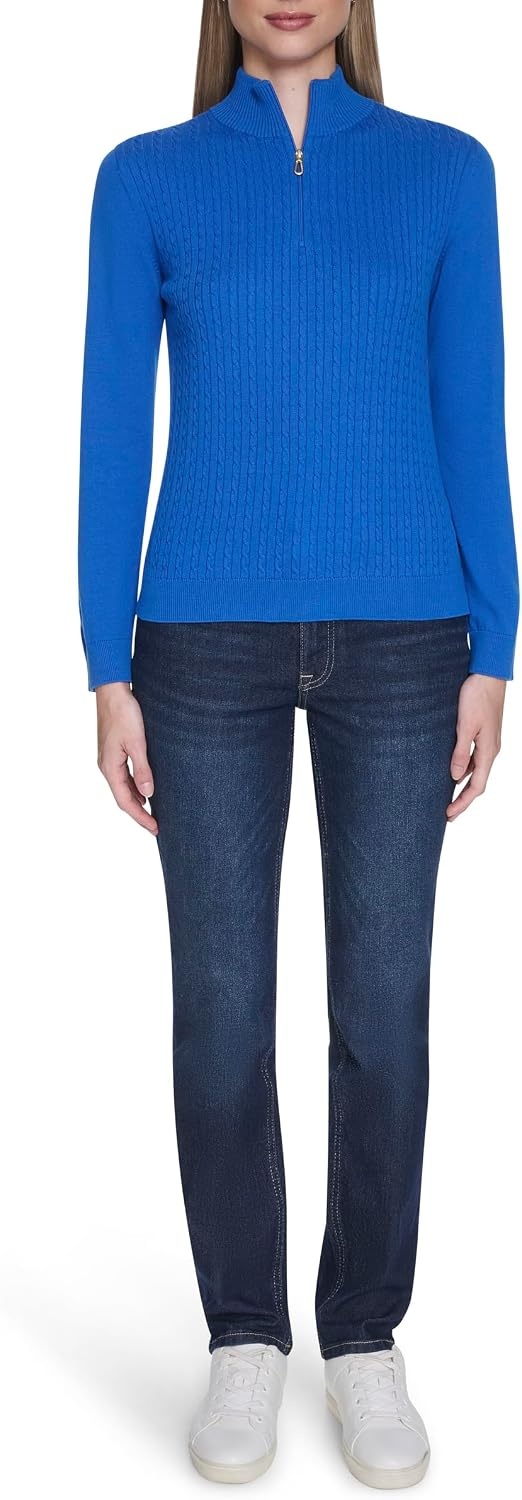 image:imageNautica Womens 14 Zip Mockneck Cable SweaterCerulean