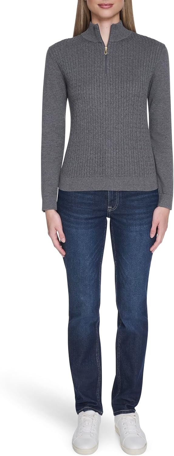 image:imageNautica Womens 14 Zip Mockneck Cable SweaterFog Heather