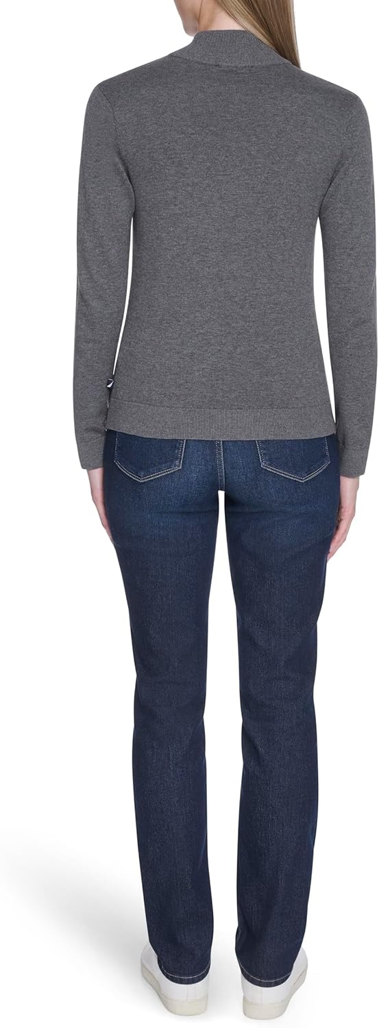 image:imageNautica Womens 14 Zip Mockneck Cable SweaterFog Heather