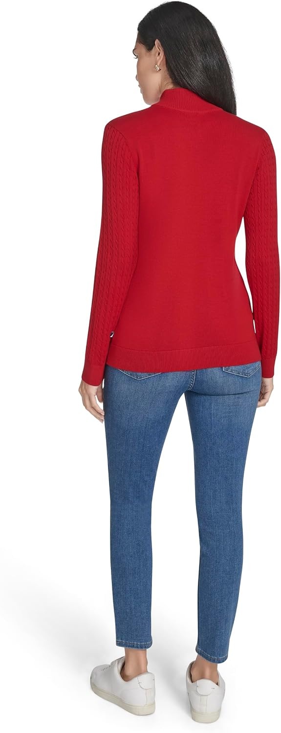 image:imageNautica Womens 14 Zip Mockneck Cable SweaterHaute Red