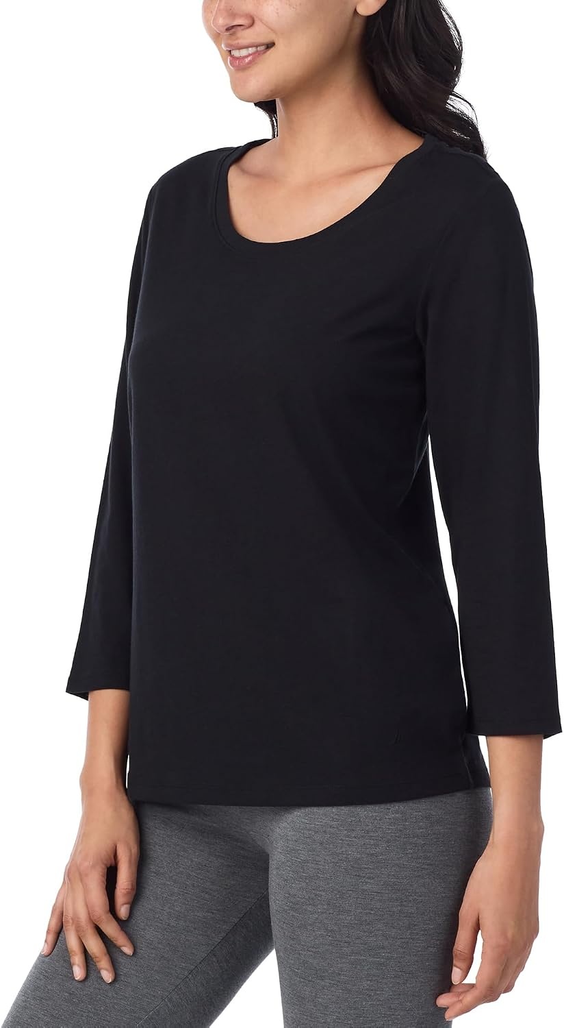 image:imageNautica Womens 34 Sleeve Sleep Shirt Lightweight Breathable Pajama Top Cotton Knit Jersey Crewneck Sleepwear Loungewear2 Pack BlackHeather Pink