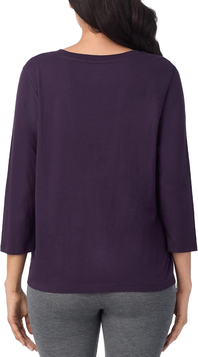 image:imageNautica Womens 34 Sleeve Sleep Shirt Lightweight Breathable Pajama Top Cotton Knit Jersey Crewneck Sleepwear LoungewearEggplant