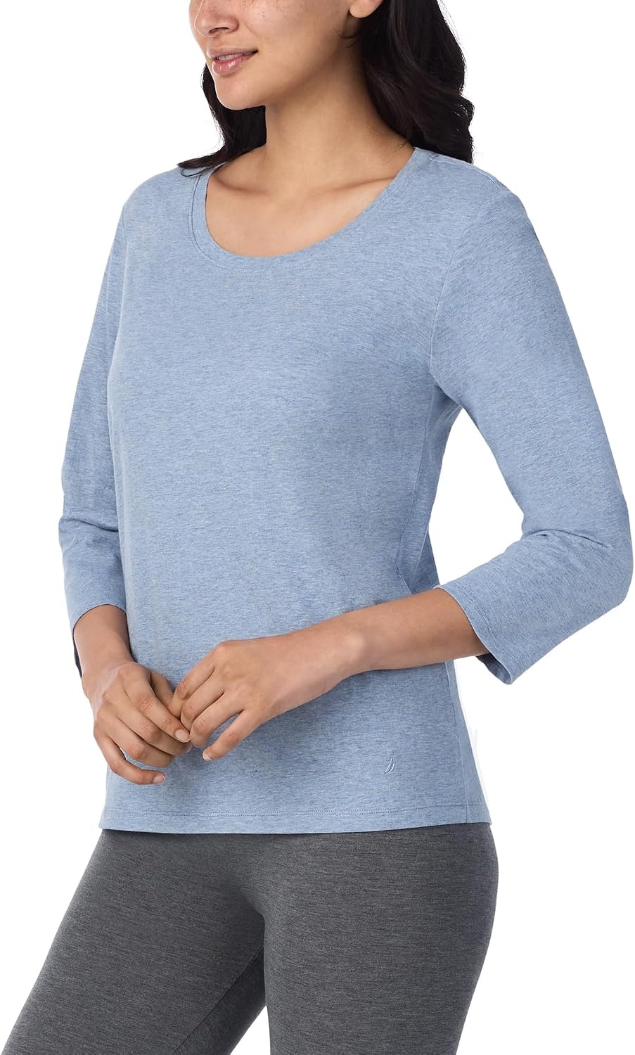 image:imageNautica Womens 34 Sleeve Sleep Shirt Lightweight Breathable Pajama Top Cotton Knit Jersey Crewneck Sleepwear LoungewearHeather Blue
