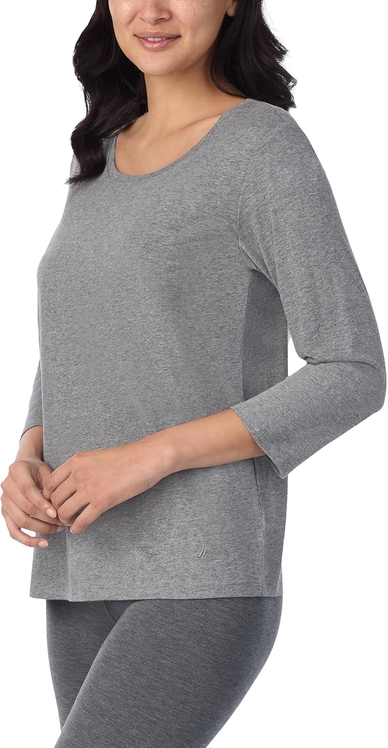 image:imageNautica Womens 34 Sleeve Sleep Shirt Lightweight Breathable Pajama Top Cotton Knit Jersey Crewneck Sleepwear LoungewearHeather Grey