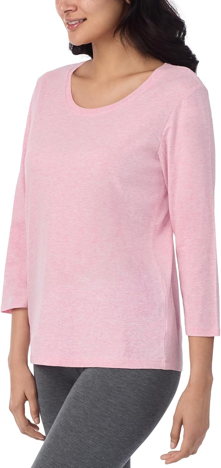 image:imageNautica Womens 34 Sleeve Sleep Shirt Lightweight Breathable Pajama Top Cotton Knit Jersey Crewneck Sleepwear LoungewearHeather Rose
