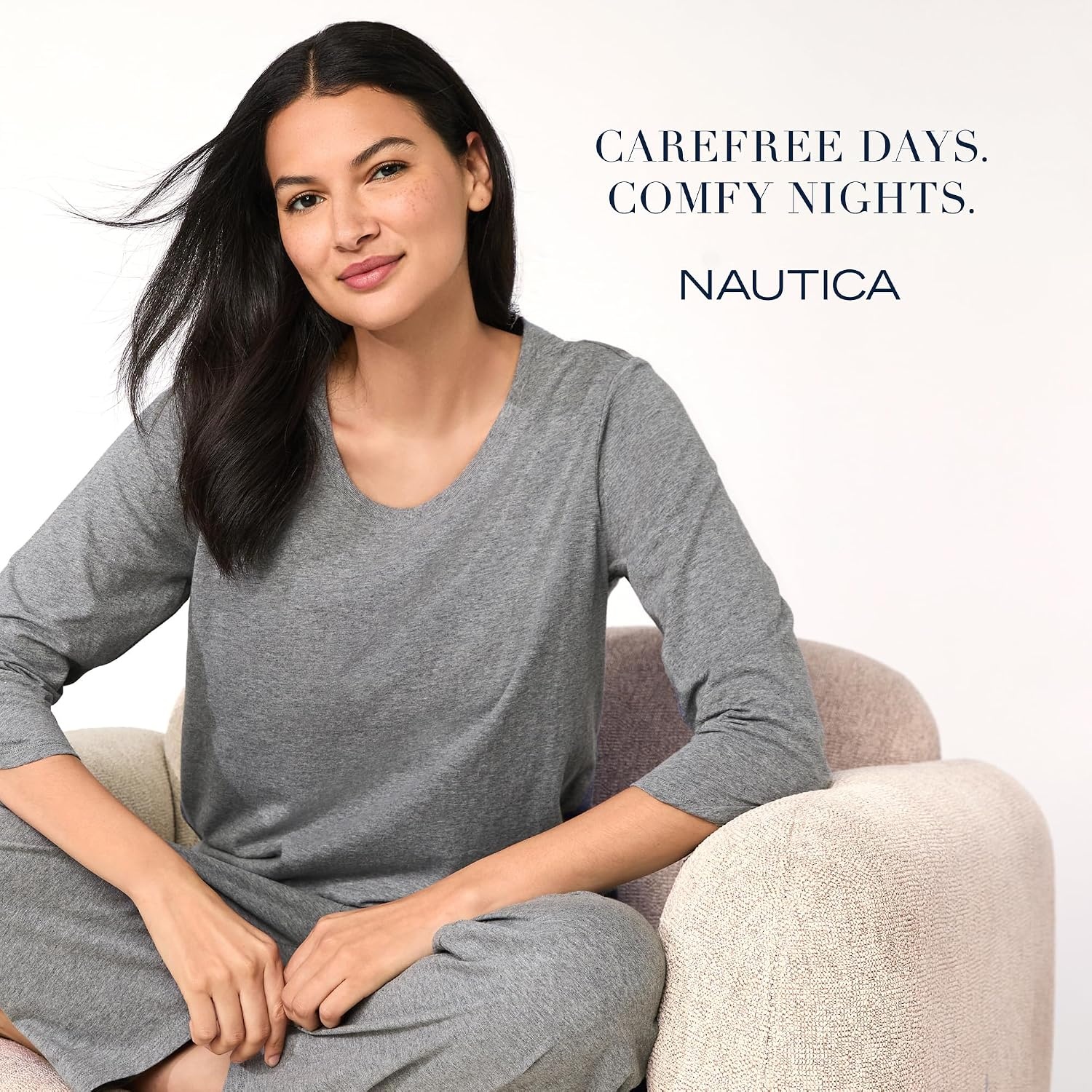 image:imageNautica Womens 34 Sleeve Sleep Shirt Lightweight Breathable Pajama Top Cotton Knit Jersey Crewneck Sleepwear LoungewearHeather Rose