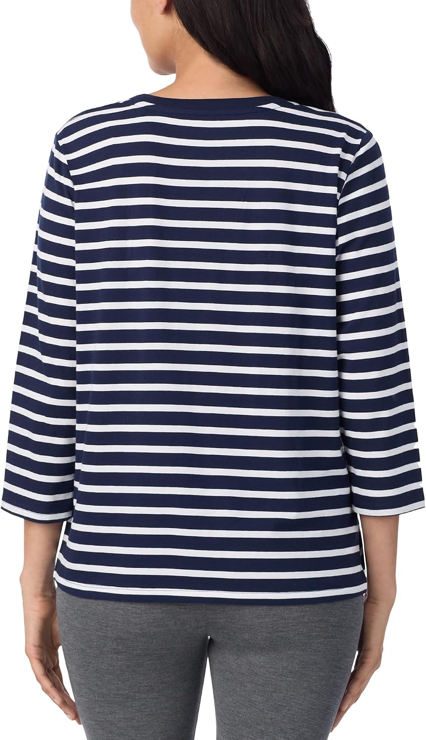 image:imageNautica Womens 34 Sleeve Sleep Shirt Lightweight Breathable Pajama Top Cotton Knit Jersey Crewneck Sleepwear LoungewearNavy Stripe