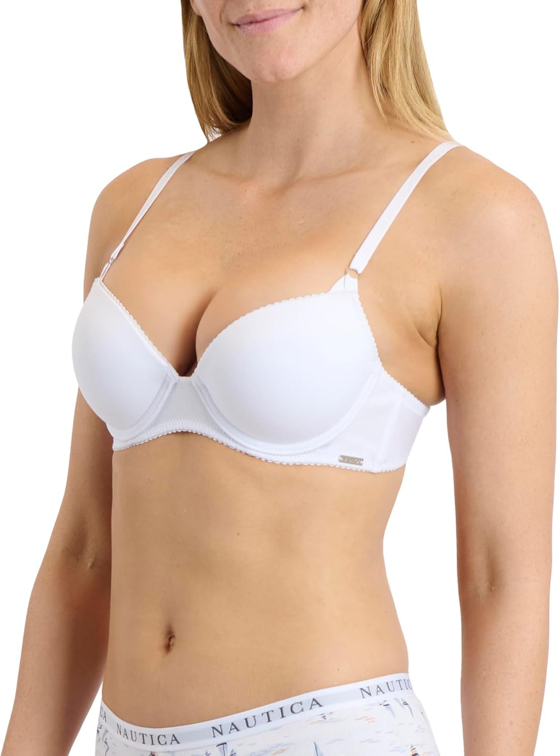 image:imageNautica Womens 3Pack Bras Cotton Blend Light Lift Everyday TShirt Bra SetMd Heather GreyLight MochaWhite