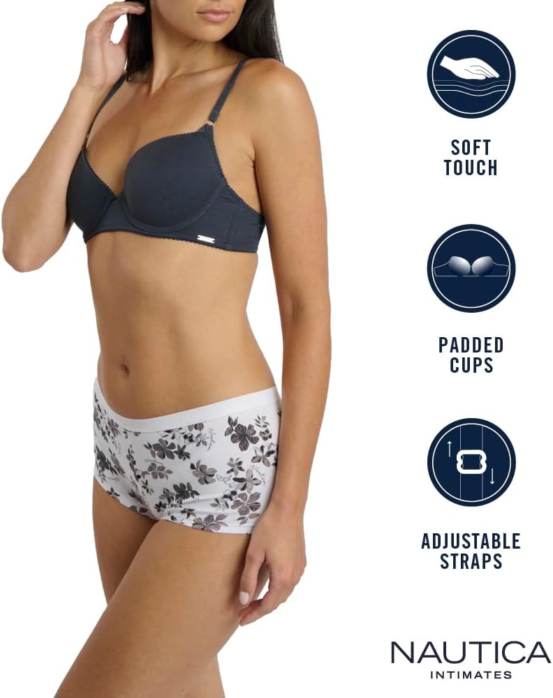 image:imageNautica Womens 3Pack Bras Cotton Blend Light Lift Everyday TShirt Bra SetMoon RayMd Heather GreyChainmetal